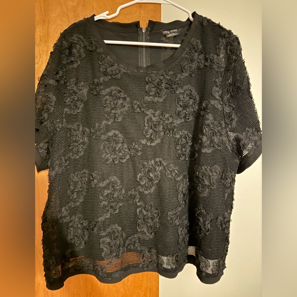City Chic Black Textured Women's Top